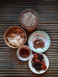 Directly above shot of breakfast served on table