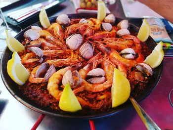 Close-up of seafood in bowl on table