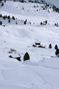 Snow covered landscape. winter hike around seceda, south tyrol, italy