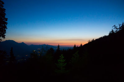 Scenic view of silhouette mountains against sky at sunset