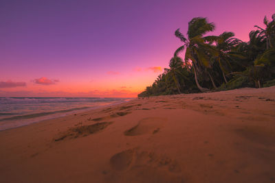 Scenic view of beach against sky during sunset