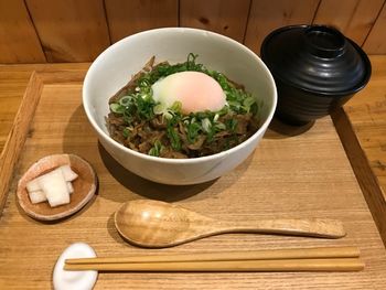 High angle view of food on table
