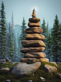 Low angle view of coins on rock