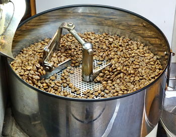 High angle view of coffee beans in container