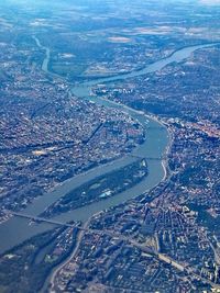 Aerial view of river and cityscape