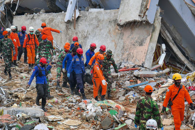 High angle view of people working