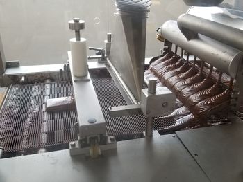 High angle view of machine part in factory