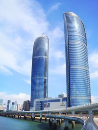 View of skyscrapers against cloudy sky