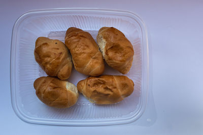 High angle view of bread in plate on table