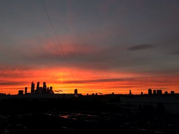 Silhouette buildings against cloudy sky during sunset