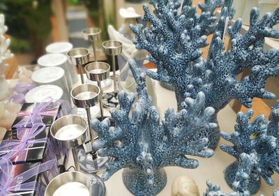 Close-up of christmas decorations on table