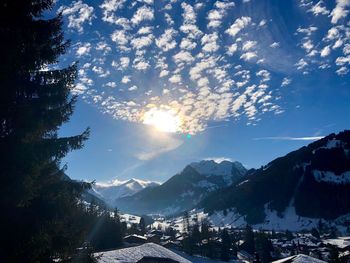 Scenic view of mountains against sky during winter