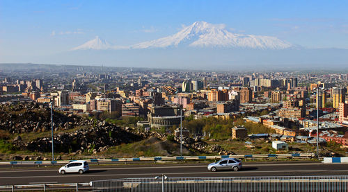 Legendary mount ararat and yerevan city,transcaucasia,armenia.