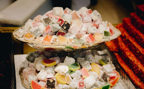 Close-up of sushi served in plate