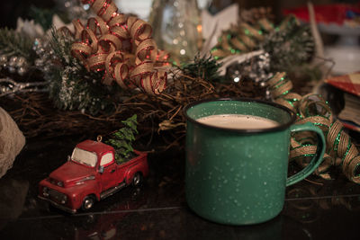 View of christmas tree on table