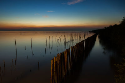 Scenic view of lake against sky during sunset