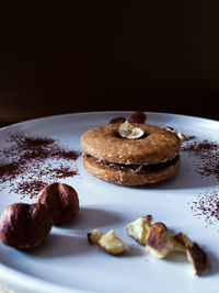 Close-up of sablè cookie nut in plate