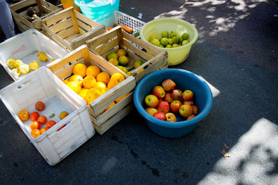 High angle view of fruits for sale in market