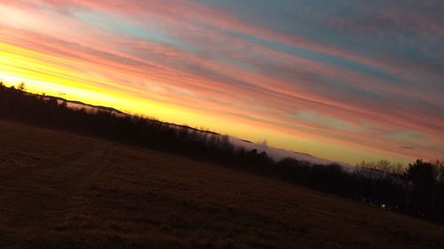 Scenic view of landscape against sky at sunset