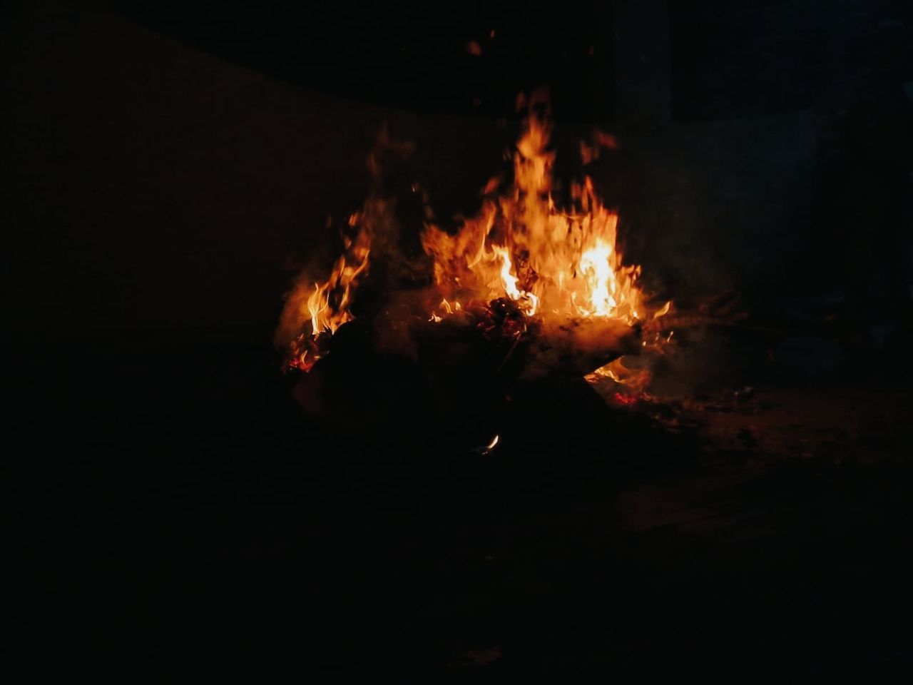 burning, fire, flame, heat, campfire, nature, bonfire, night, darkness, no people, glowing, motion, wood, log, orange color, dark, fireplace, outdoors