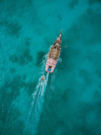 High angle view of ship in sea