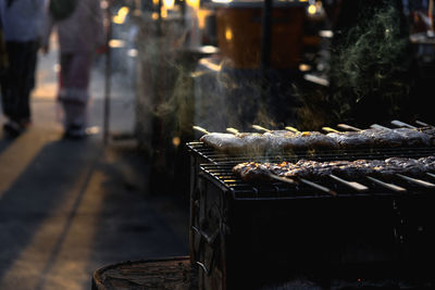 High angle view of barbecue grill at market