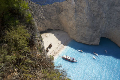 High angle view of rocks on beach