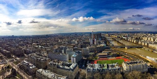 High angle view of city against sky