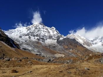 Scenic view of snowcapped mountains against sky