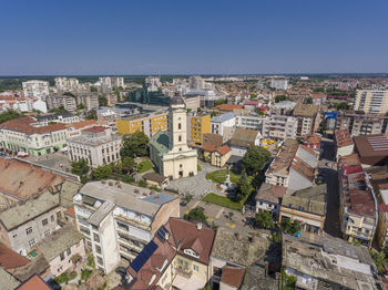 High angle view of townscape against sky