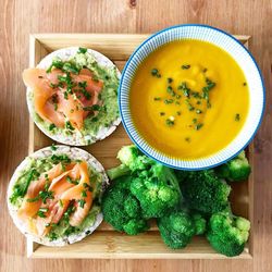 High angle view of food on table