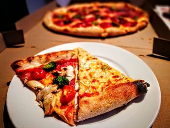 Close-up of pizza on plate