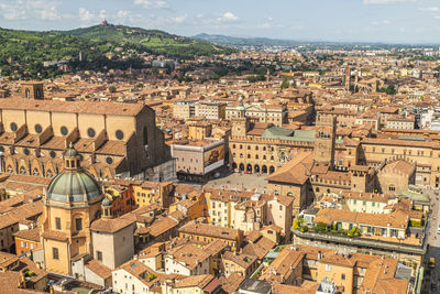 High angle view of buildings in city