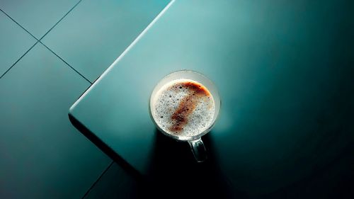 High angle view of coffee on table