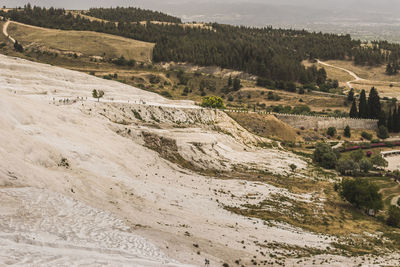 High angle view of land against sky