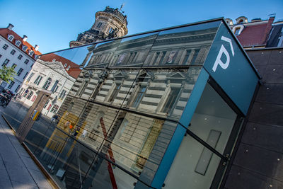 Low angle view of buildings against clear sky