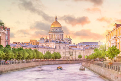 View of buildings at sunset