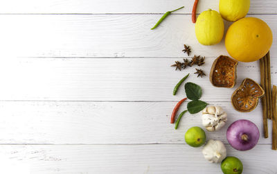 High angle view of fruits on table