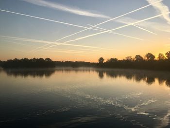 Scenic view of lake against sky during sunset