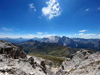 Scenic view of mountains against sky- on the piz boè