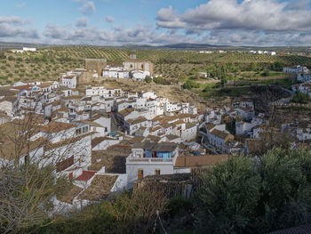 High angle view of townscape against sky