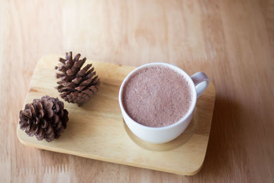 High angle view of coffee on table