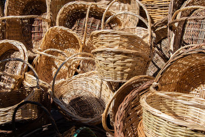 Full frame shot of wicker basket for sale
