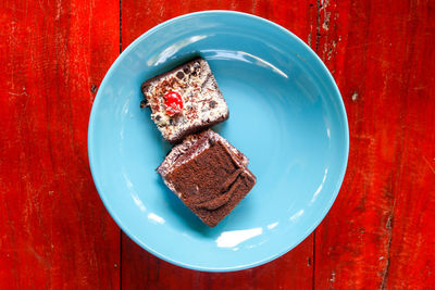 High angle view of breakfast served on table