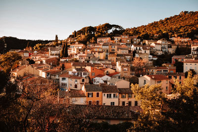 High angle view of townscape against sky