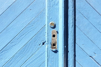 Full frame shot of blue wooden door