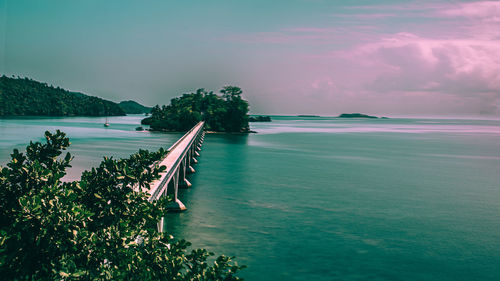 Scenic view of bay against sky