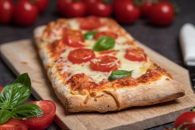 Close-up of pizza on table