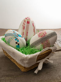 Close-up of wicker basket on table