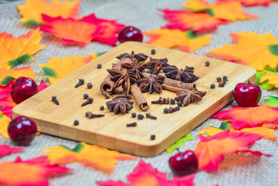 Close-up of various flowers on table